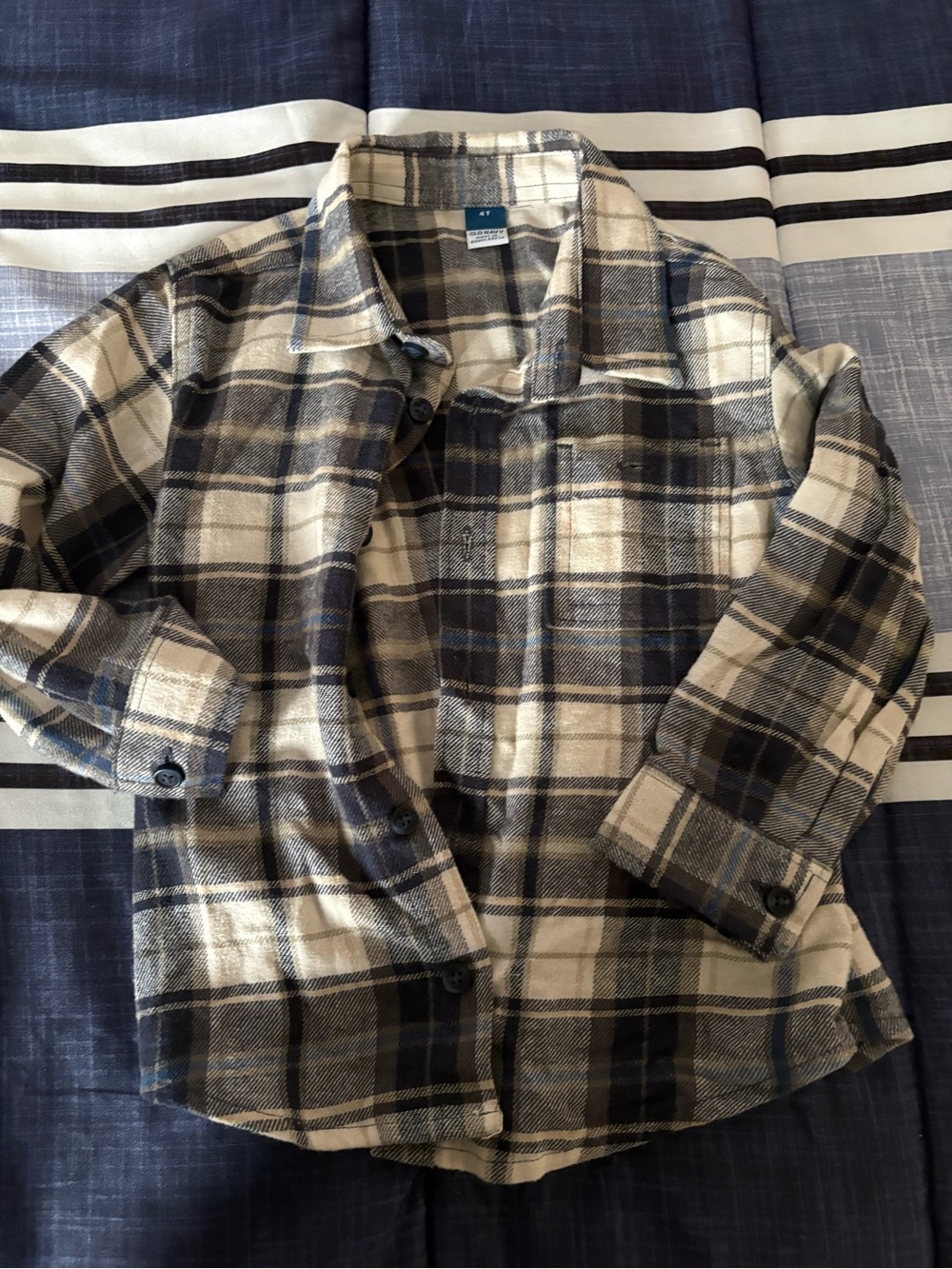 Old Navy Kids Plaid Button-Down Shirt - Black and Cream